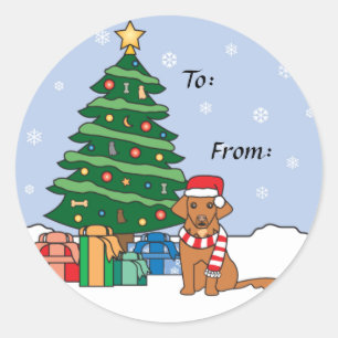 Toller and Christmas Tree Classic Round Sticker