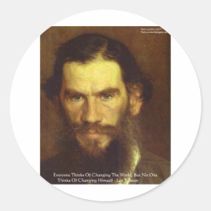 Tolstoy "Change Yourself" Wisdom Quote Gifts & Tee Classic Round Sticker