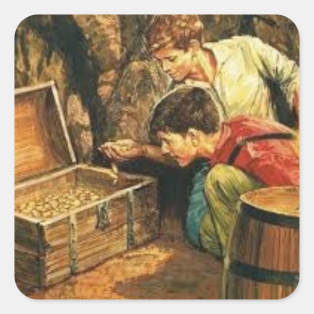 Tom and Huck find treasure Square Sticker (Front)