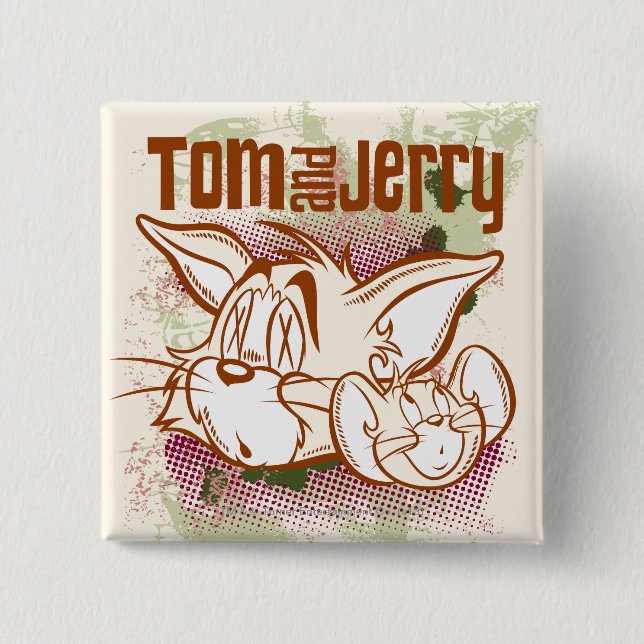 Tom and Jerry Brown and Green 15 Cm Square Badge (Front)