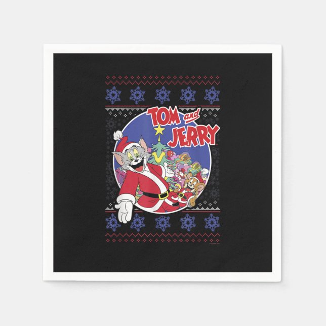 Tom And Jerry Classic Christmas Ugly Sweater_1 Napkin (Front)