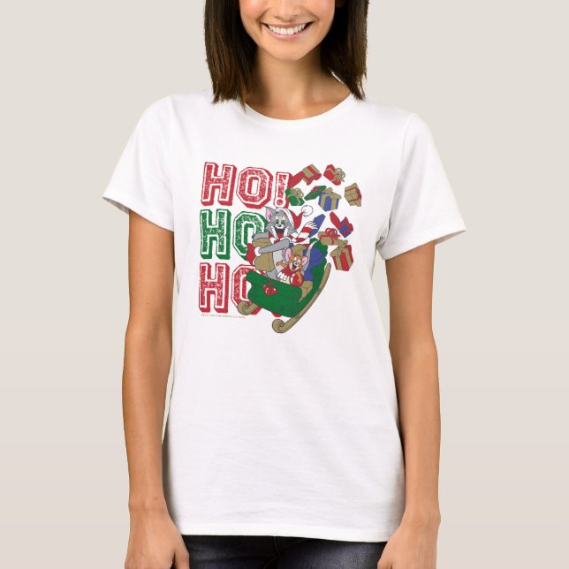 Tom and Jerry Delivering Gifts In A Sleigh T-Shirt (Front)