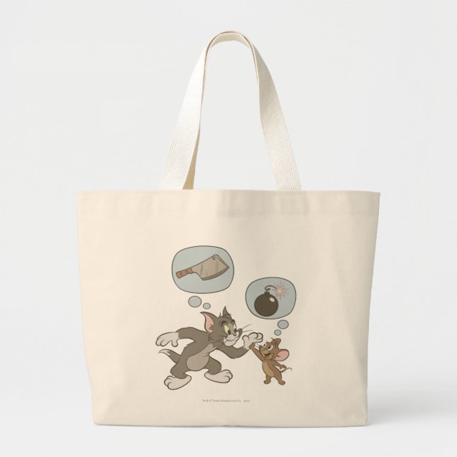 Tom and Jerry Evil Thoughts Large Tote Bag (Front)
