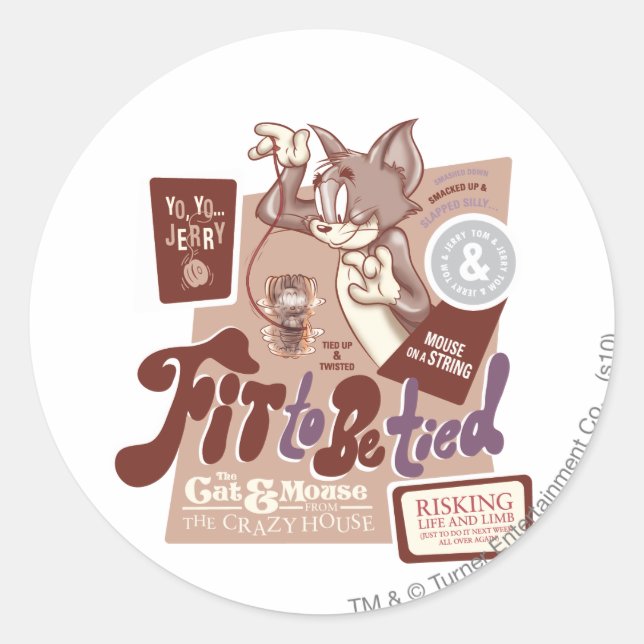 Tom and Jerry Fit To Be Tied Classic Round Sticker (Front)