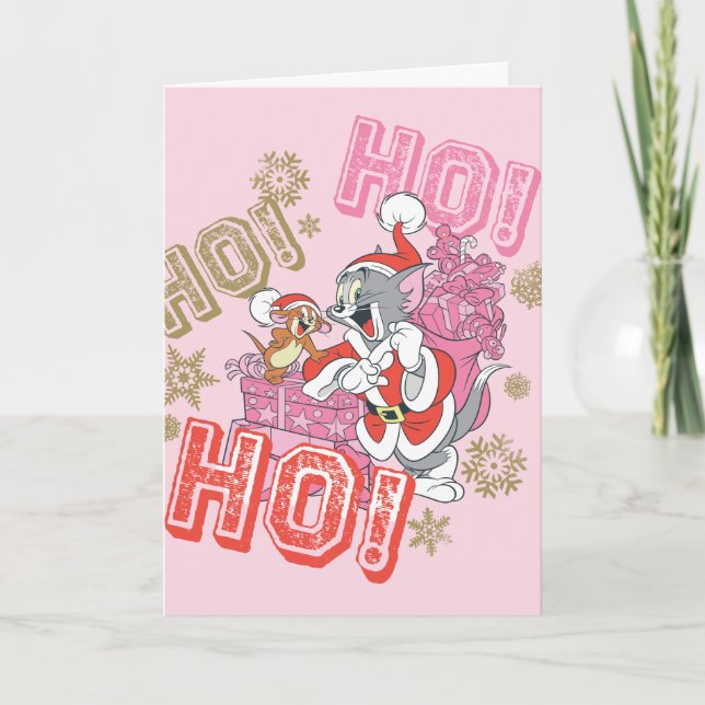 Tom and Jerry "Ho! Ho! Ho!" Santa Gift Delivery Holiday Card (Front)