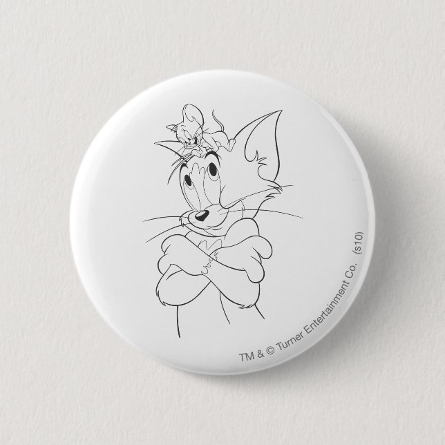 Tom and Jerry On Head 6 Cm Round Badge (Front)