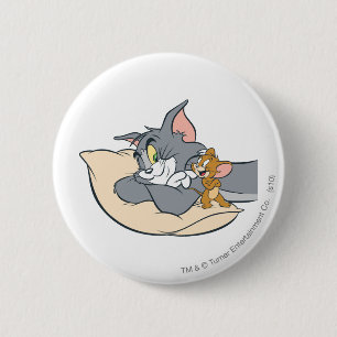 Tom and Jerry On Pillow 6 Cm Round Badge