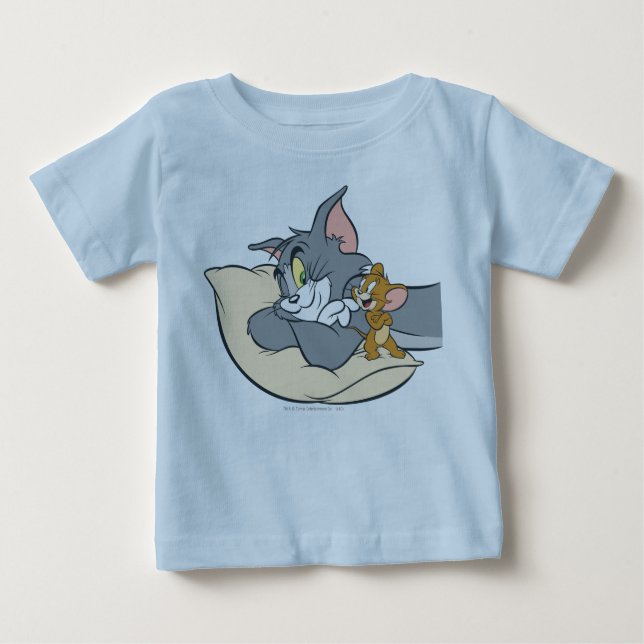Tom and Jerry On Pillow Baby T-Shirt (Front)