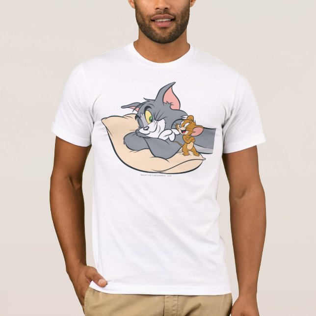 Tom and Jerry On Pillow T-Shirt (Front)
