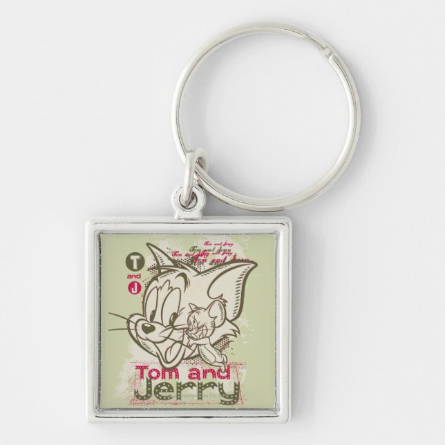 Tom and Jerry Pink and Green Key Ring (Front)