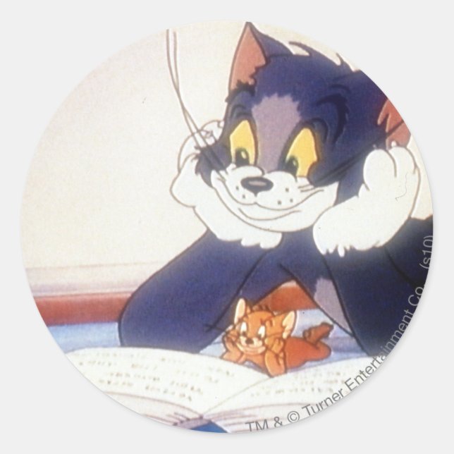Tom And Jerry Read a Book Classic Round Sticker (Front)
