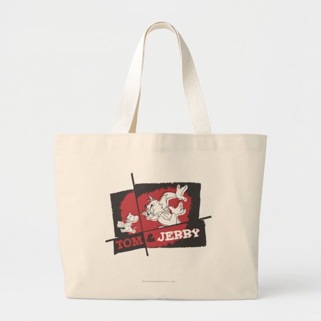 Tom and Jerry Red and Black Large Tote Bag (Front)