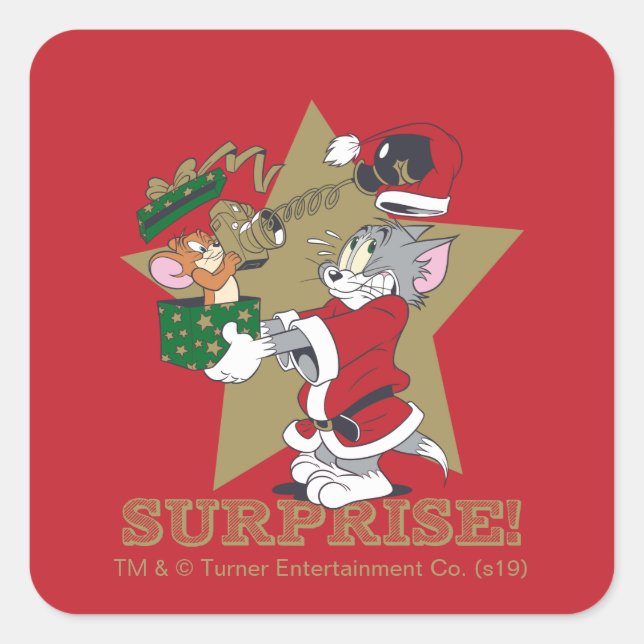 Tom and Jerry Surprise Gift Square Sticker (Front)