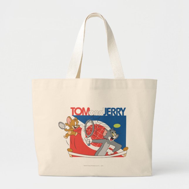 Tom and Jerry Tennis Stars 4 Large Tote Bag (Front)