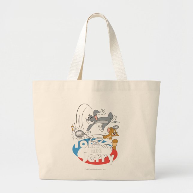 Tom and Jerry Tennis Stars 7 Large Tote Bag (Front)