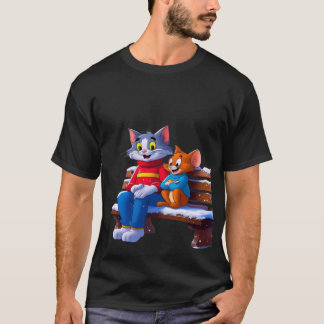 Tom and Jerry Winter Bench Moment – Cosy Cartoon T-Shirt