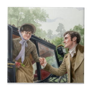 Tom handing Mary out of a carriage Ceramic Tile