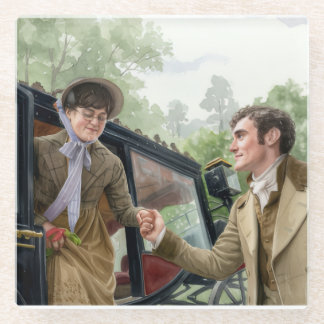 Tom handing Mary out of a carriage Glass Coaster