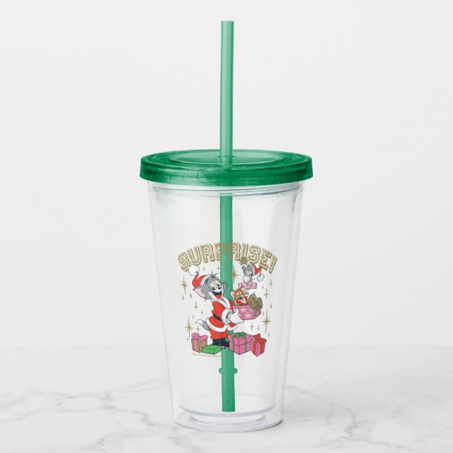 Tom, Jerry, and Nibbles Holiday Surprise Acrylic Tumbler (Front)