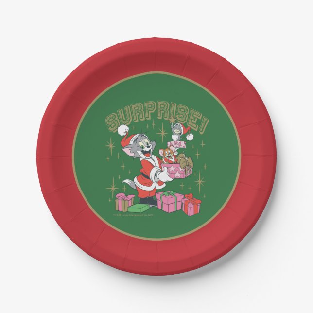 Tom, Jerry, and Nibbles Holiday Surprise Paper Plate (Front)