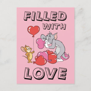 Tom & Jerry Inflate Valentine Heart Balloons Holiday Postcard