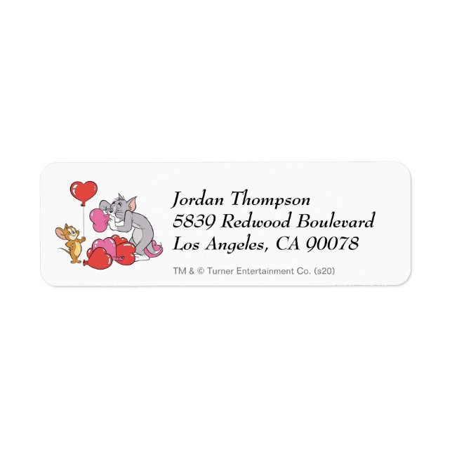 Tom & Jerry Inflate Valentine Heart Balloons Return Address Label (Front)