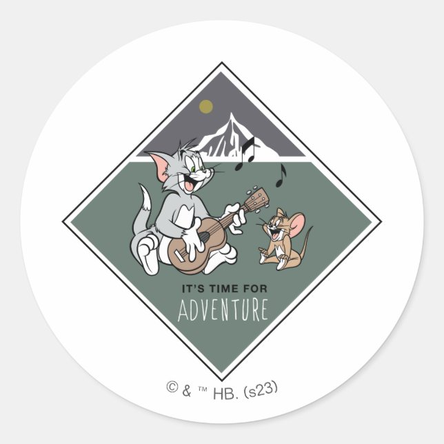 Tom & Jerry "It's Time For Adventure" Classic Round Sticker (Front)