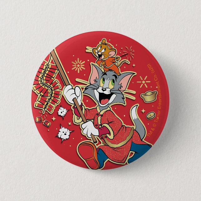 Tom & Jerry Lighting Firecrackers 6 Cm Round Badge (Front)