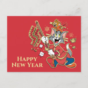 Tom & Jerry Lighting Firecrackers Holiday Postcard
