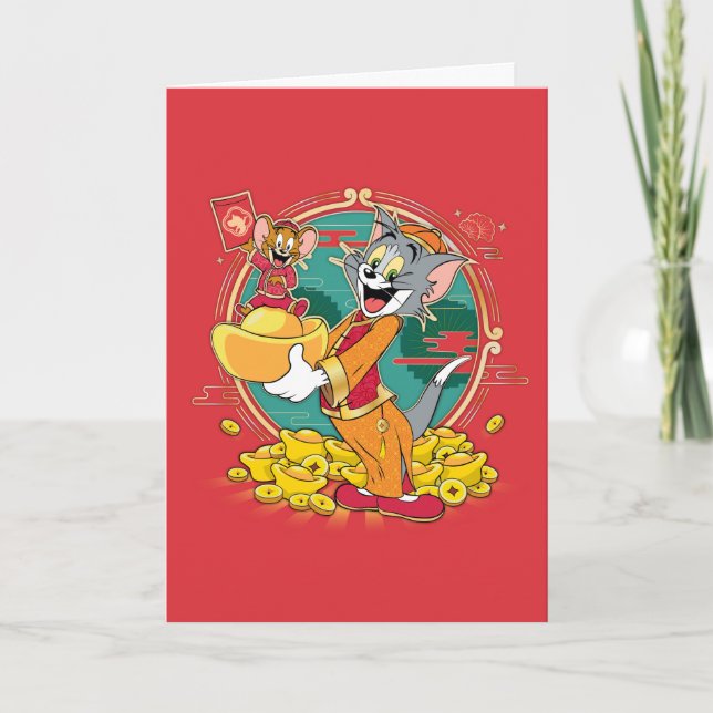 Tom & Jerry New Years Red Envelope Holiday Card (Front)