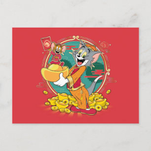 Tom & Jerry New Years Red Envelope Holiday Postcard