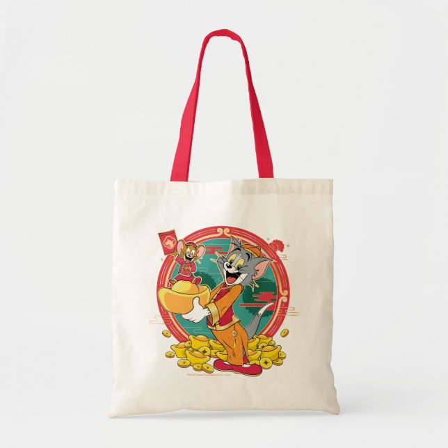 Tom & Jerry New Years Red Envelope Tote Bag (Front)