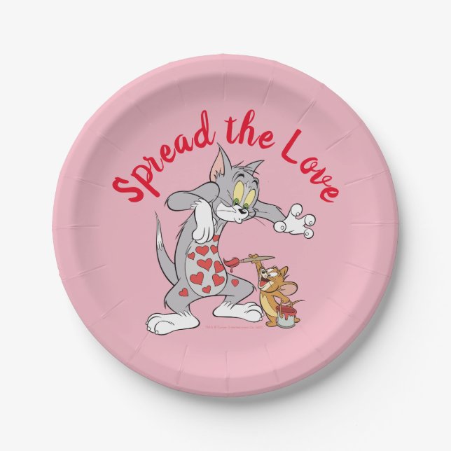 Tom & Jerry Painting Valentine Hearts Paper Plate (Front)