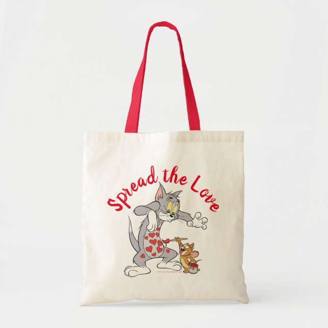 Tom & Jerry Painting Valentine Hearts Tote Bag (Front)