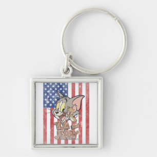 Tom & Jerry With US Flag Key Ring