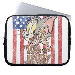 Tom & Jerry With US Flag Laptop Sleeve