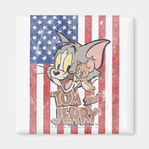 Tom & Jerry With US Flag Magnet