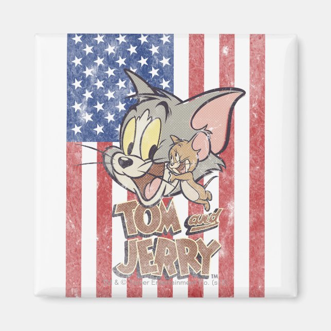 Tom & Jerry With US Flag Magnet (Front)
