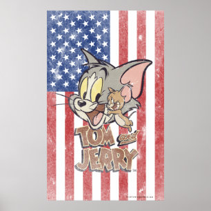 Tom & Jerry With US Flag Poster