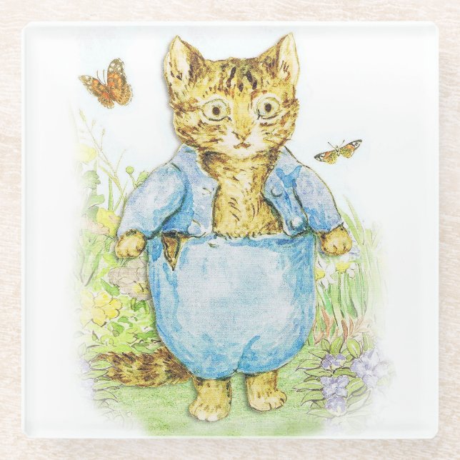 Tom Kitten in his Blue Suit by Beatrix Potter Glass Coaster (Front)