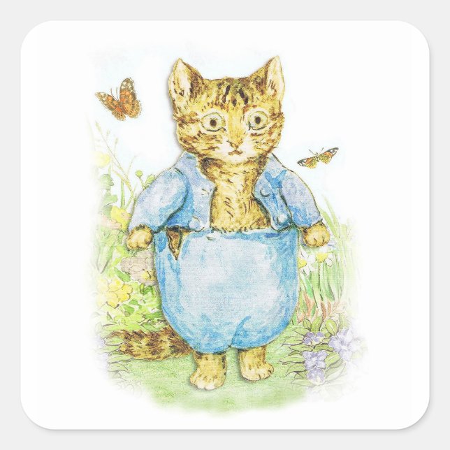 Tom Kitten in his Blue Suit by Beatrix Potter Square Sticker (Front)