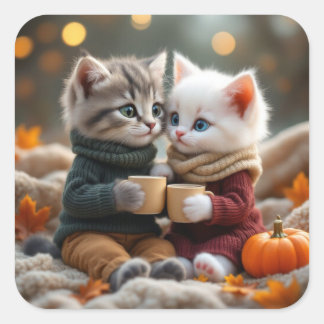 Tom & Luna – Cosy Pumpkin Hug Square Sticker