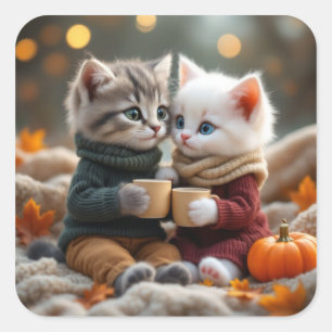 Tom & Luna – Cozy Pumpkin Hug Square Sticker