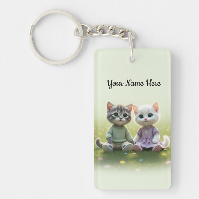 Tom & Luna Personalised Keychain, Custom Name Cat  Key Ring (Front)