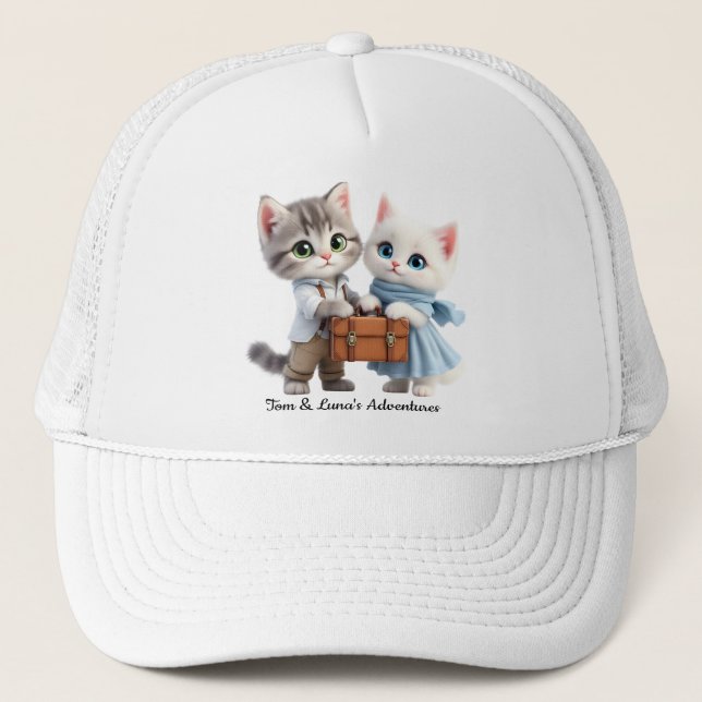Tom & Luna Travel Hat – Cute Cat Adventure Cap (Front)