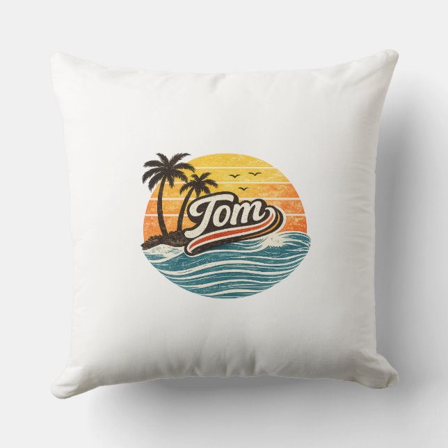 Tom Retro Sunset Name Design Cushion (Back)