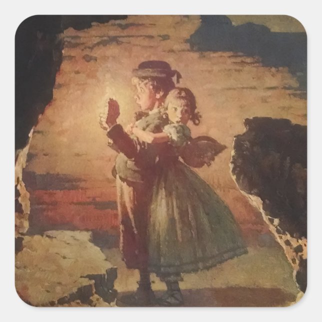 Tom Sawyer and Becky Thatcher in the cave Square Sticker (Front)