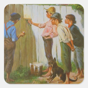 Tom Sawyer white washing the fence Square Sticker