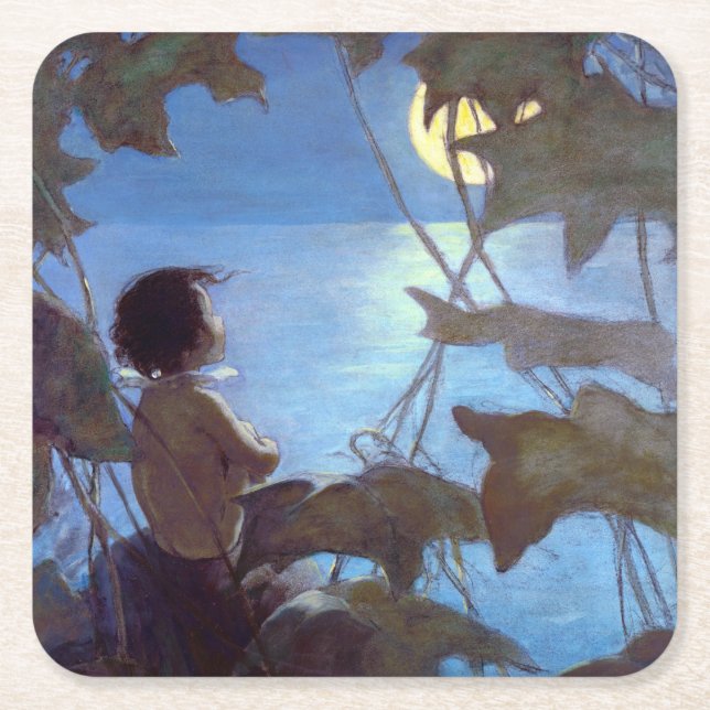 Tom Watching the Moon, Jessie Willcox Smith Square Paper Coaster (Front)