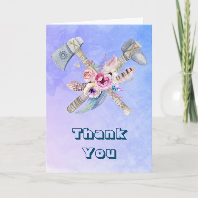 Tomahawk Feathers and Flowers Thank You Card (Front)